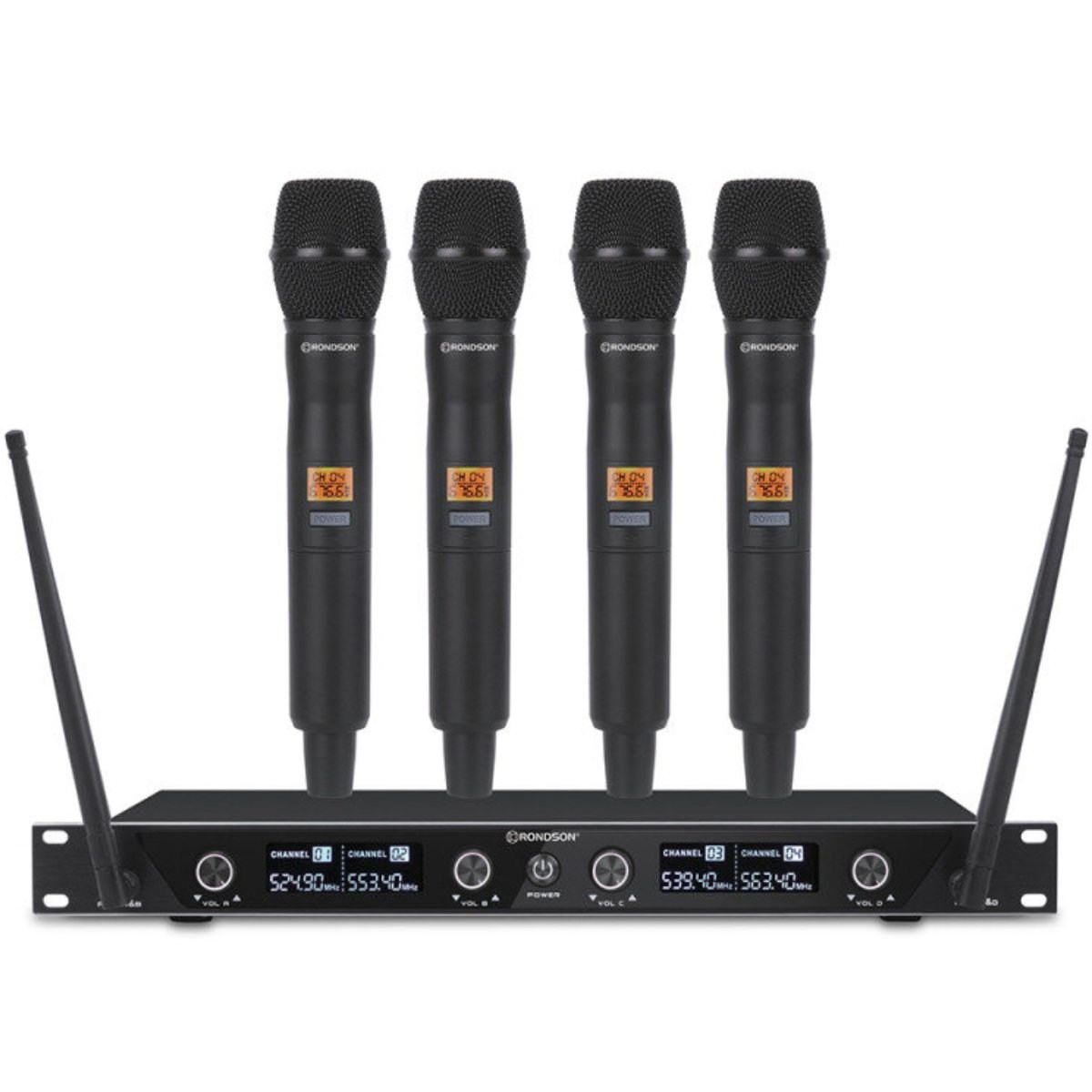 Rondson BE-1040/4MIC-3, Set di radiomicrofoni palmari Rondson BE-1040/4MIC-3, Set di radiomicrofoni palmari